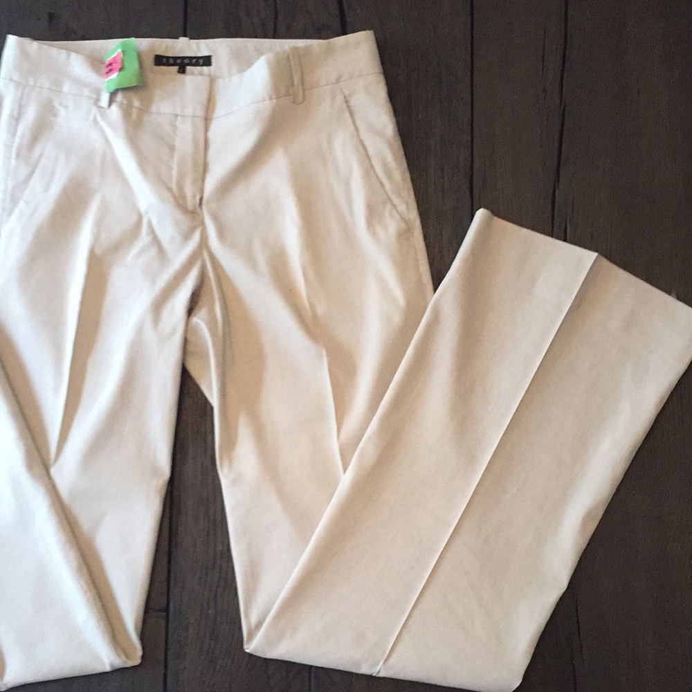 Theory stretch linen bright white, wide legged trouser 2